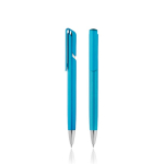 Plastic pen met clip en metallic afwerking, blauwe inkt kleur turkoois