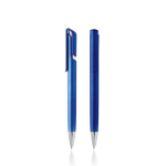 Plastic pen met clip en metallic afwerking, blauwe inkt kleur koningsblauw