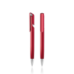 Plastic pen met clip en metallic afwerking, blauwe inkt kleur donkerrood