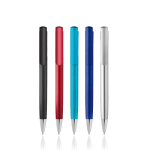 Plastic pen met clip en metallic afwerking, blauwe inkt