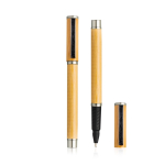 Eco bamboe rollerpen in tweekleurig ontwerp met dop, blauwe inkt kleur lichtbruin