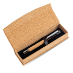 Rollerpen van metaal en kurk met magnetische doos, blauwe inkt
