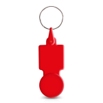 Plastic sleutelhanger met winkelwagenmuntje, ideaal voor boodschappen kleur rood