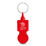 Plastic sleutelhanger met winkelwagenmuntje, ideaal voor boodschappen kleur rood