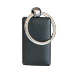 Rechthoekige sleutelhanger met gekleurd plastic en metalen ring kleur zwart
