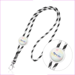 Buisvormige lanyard van polyester met kleurrijk gestreept design kleur zwart