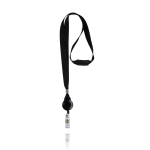 Polyester lanyard met intrekbare badgehouder en blokkeersysteem kleur zwart