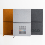 Notitieboek van gerecycled leer met logo, A5 formaat, puntjes