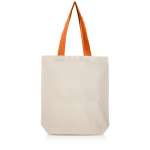 Katoenen tas met ondervouw en gekleurde handvatten 180 g/m² kleur oranje