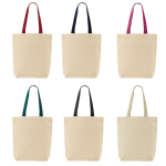 Katoenen tas met ondervouw en gekleurde handvatten 180 g/m²