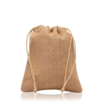 Kleine jute tas in natuurlijke kleur met twee strikjes kleur lichtbruin