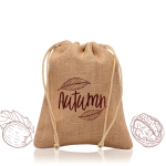 Kleine jute tas in natuurlijke kleur met twee strikjes kleur lichtbruin