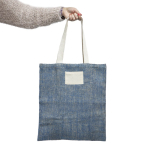 Jute tas met katoenen handvatten en stof met zigzagafwerking kleur koningsblauw