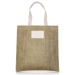 Jute tas met katoenen handvatten en stof met zigzagafwerking kleur olijfgroen