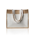 Jute- en katoenen tas, belastbaar tot 11 kg, met voorvak kleur beige