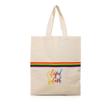Natuurlijke katoenen tas met multicolor band en handvatten 180 g/m² kleur beige