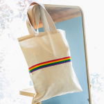 Natuurlijke katoenen tas met multicolor band en handvatten 180 g/m²