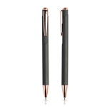 Set van balpen en vulpotlood met metalen details, blauwe inkt kleur rose gold