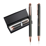 Set van balpen en vulpotlood met metalen details, blauwe inkt