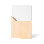 Glazen herdenkingsplaat of trofee op houten voet Commemorative kleur lichtbruin