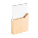 Glazen herdenkingsplaat of trofee op houten voet Commemorative