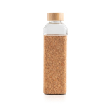 Glazen fles met bamboedop en kurkomhulsel, 640 ml kleur lichtbruin