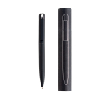 Elegante pen van gerecycled roestvrij staal met blauwe inkt kleur zwart