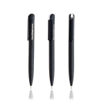 Elegante pen van gerecycled roestvrij staal met blauwe inkt kleur zwart