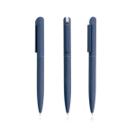 Elegante pen van gerecycled roestvrij staal met blauwe inkt kleur marineblauw