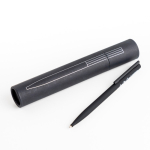 Elegante en slanke pen van messing en roestvrij staal met blauwe inkt kleur zwart