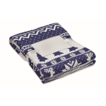 RPET-fleecedeken met kerstprint en kaart 190g/m2 kleur blauw
