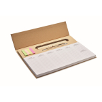 Weekplanner met pen met blauwe inkt, liniaal en stickers kleur beige