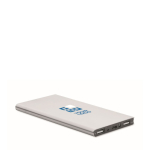 Aluminium powerbank van 8.000 mAh Powercard Extra kleur mat zilver weergave met bedrukking
