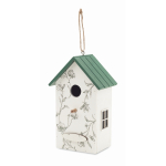Houten hangend vogelhuisje met bloemenprint kleur wit tweede weergave