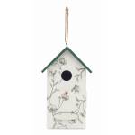 Houten hangend vogelhuisje met bloemenprint kleur wit vierde weergave