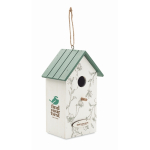 Houten hangend vogelhuisje met bloemenprint kleur wit hoofdweergave