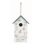 Houten hangend vogelhuisje met bloemenprint kleur wit weergave met bedrukking