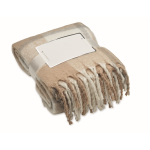 RPET deken met ruitpatroon en franjes aan de rand kleur beige