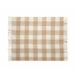 RPET deken met ruitpatroon en franjes aan de rand kleur beige vierde weergave