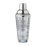Glazen cocktailshaker met gedrukte afmetingen en cocktailrecepten 400ml kleur doorzichtig achtste weergave