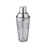 Glazen cocktailshaker met gedrukte afmetingen en cocktailrecepten 400ml kleur doorzichtig met jouw bedrukking