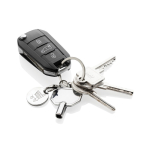 Sleutelhanger van gerecycled zink met winkelwagenmunt kleur zilver tweede weergave met logo