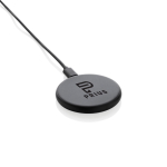 Magnetische draadloze oplader van gerecycled plastic en bamboe, 3-in-1 kleur zwart weergave met logo