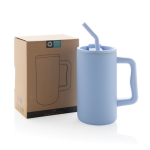 Elegante thermische mok van gerecycled roestvrij staal 800 ml kleur lichtblauw weergave met doos