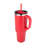 Koffiebeker met vacuümgeïsoleerde koperen dubbele wand en rietje 1,2L kleur rood
