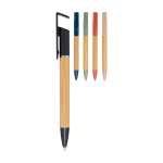 Bamboe balpen met ingebouwde telefoonhouder en blauwe inkt tweede weergave meerdere kleuren