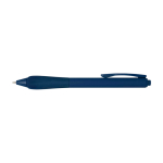 Gerecyclede plastic pen met rubberen lichaam en blauwe inkt tweede weergave voorkant