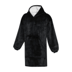 Fleece badjas met capuchon van polyester en voorvak kleur zwart