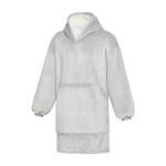 Fleece badjas met capuchon van polyester en voorvak kleur grijs