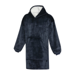 Fleece badjas met capuchon van polyester en voorvak kleur donkerblauw